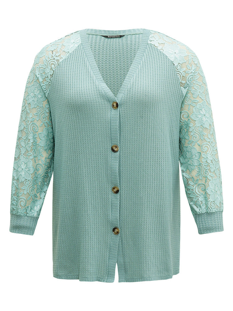 Plain Lace Patchwork Texture Raglan Sleeve Coat