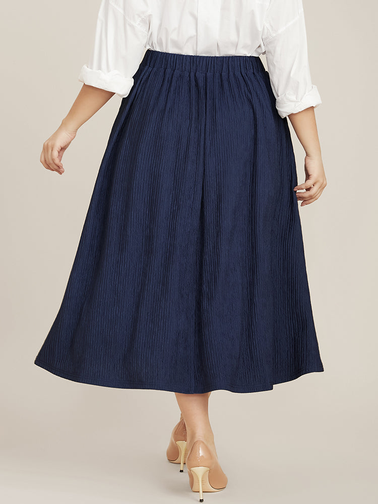 Solid Elastic Waist Pocket Button Detail Split Hem Skirt