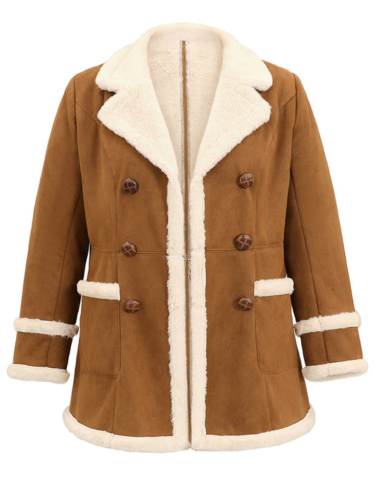 Faux Suede Buckle Detail Fuzzy Trim Coat