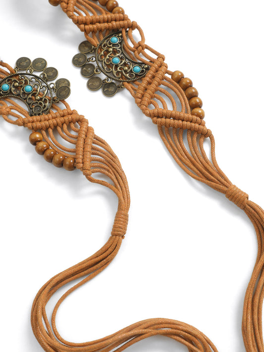 Vacation Bead Chain Turquoise Detail Weave Belt