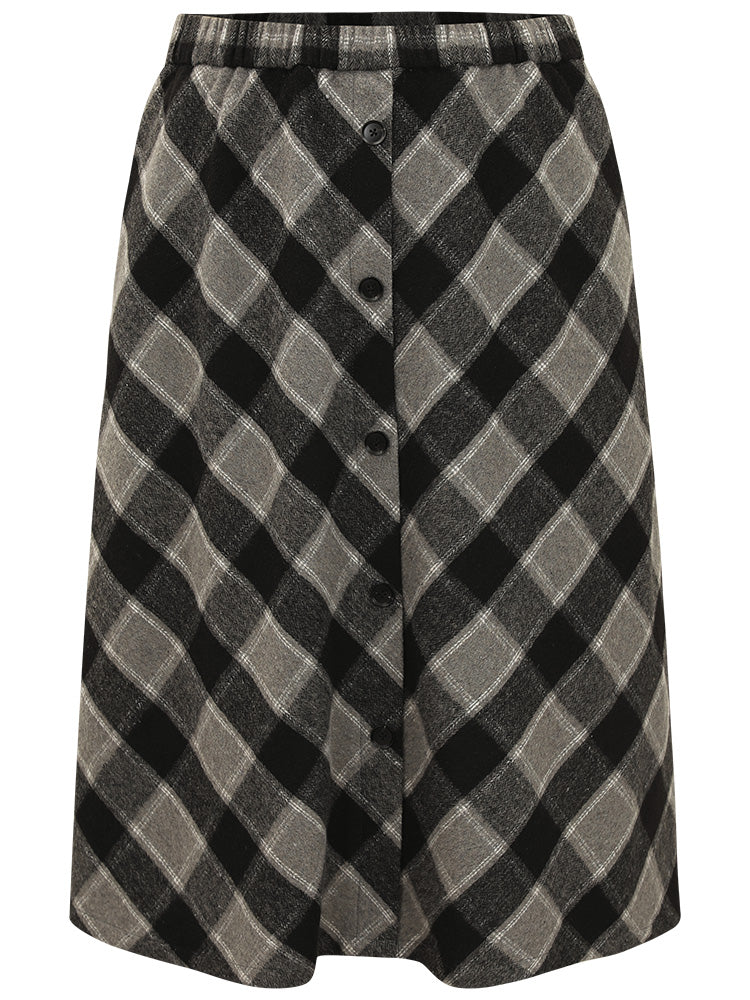 Plaid Button Detail Pocket Skirt