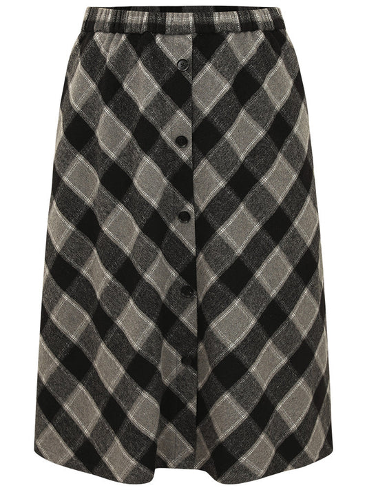 Plaid Button Detail Pocket Skirt