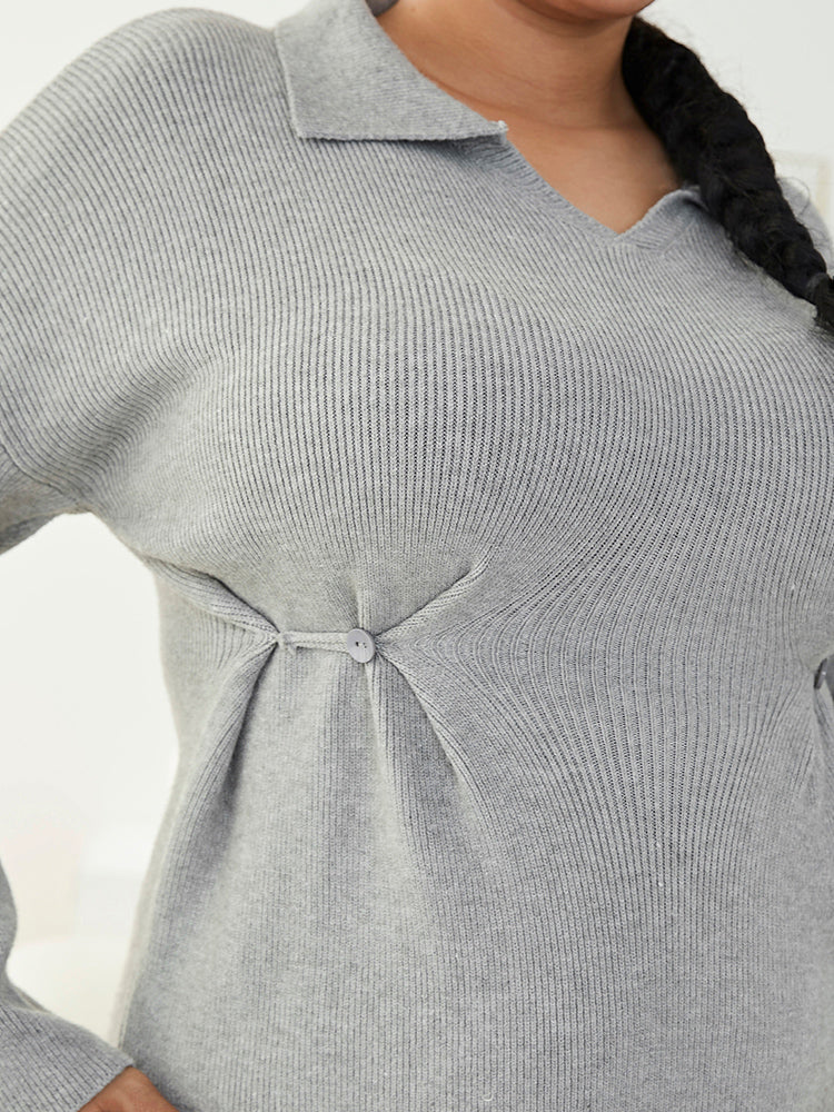 Solid Color Button Bodycon Sweater Dress