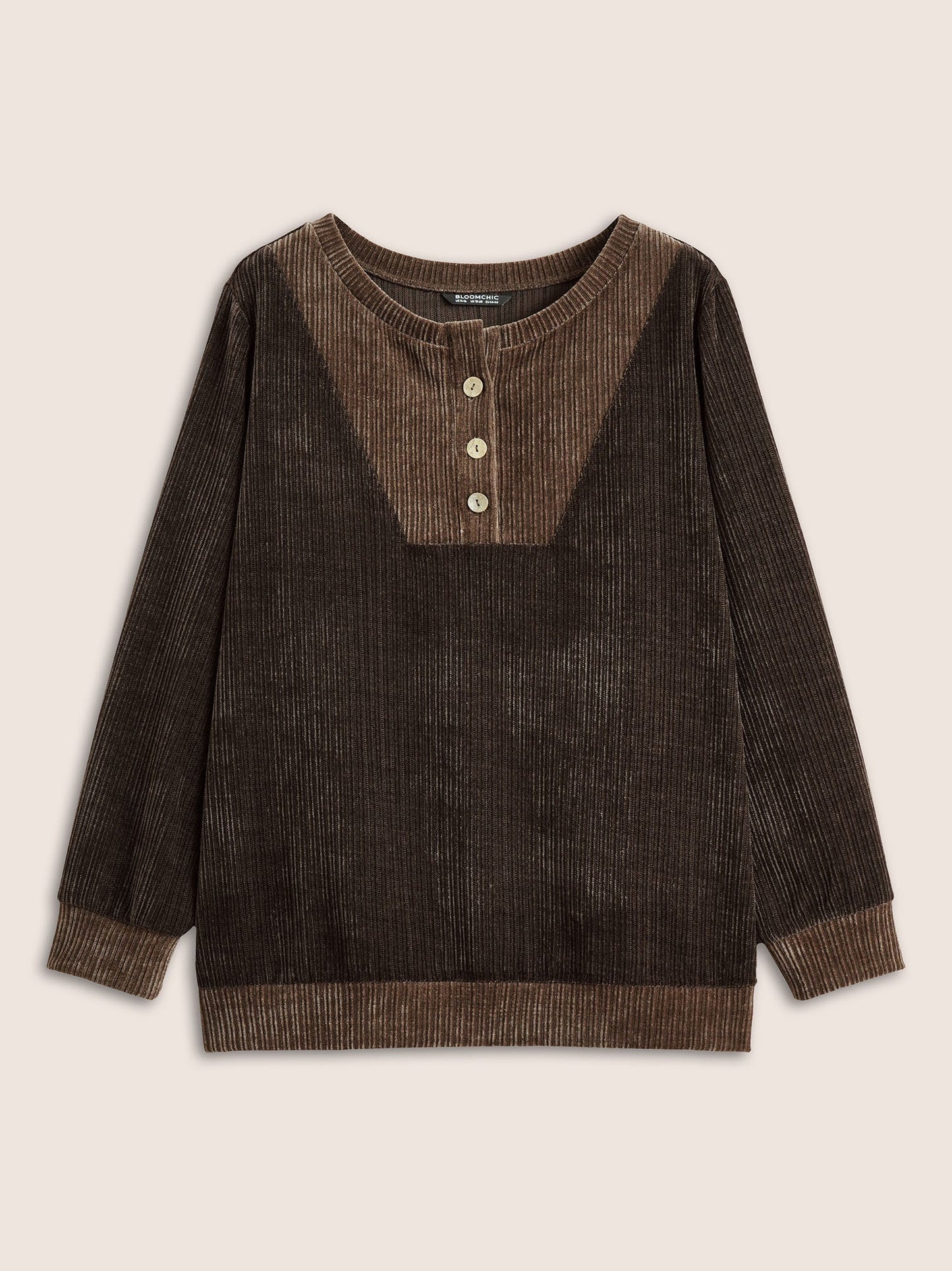 Chenille Plisse Patchwork Button Detail Sweatshirt