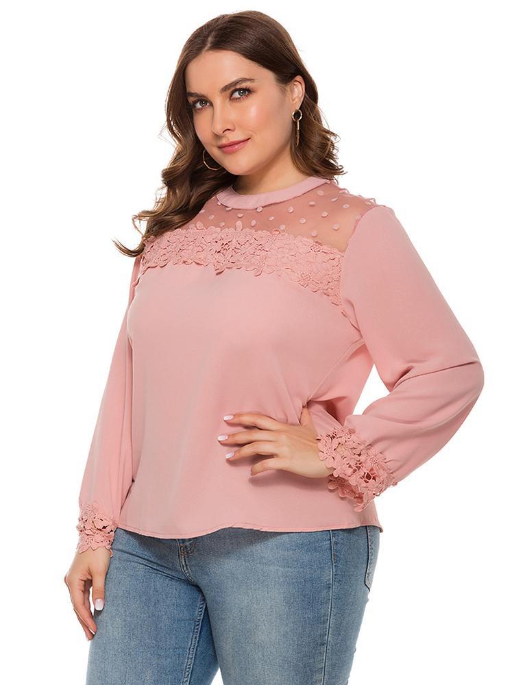 Lace Hollow Out Round Neck T-shirt