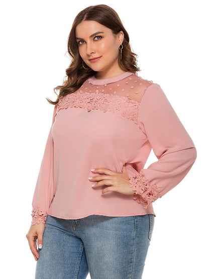 Lace Hollow Out Round Neck T-shirt