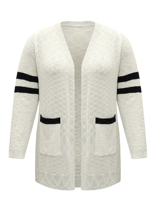 Contrast Patched Pocket Open Front Cardigan