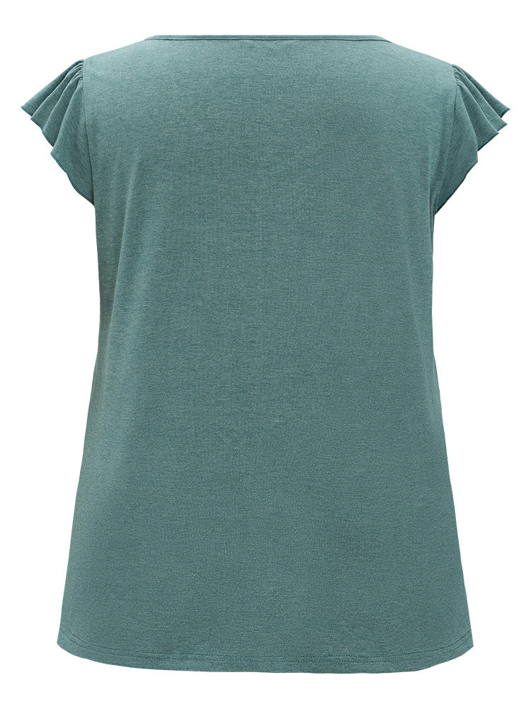 Solid Cap Sleeve Button Front Ruffle Trim Tank Top