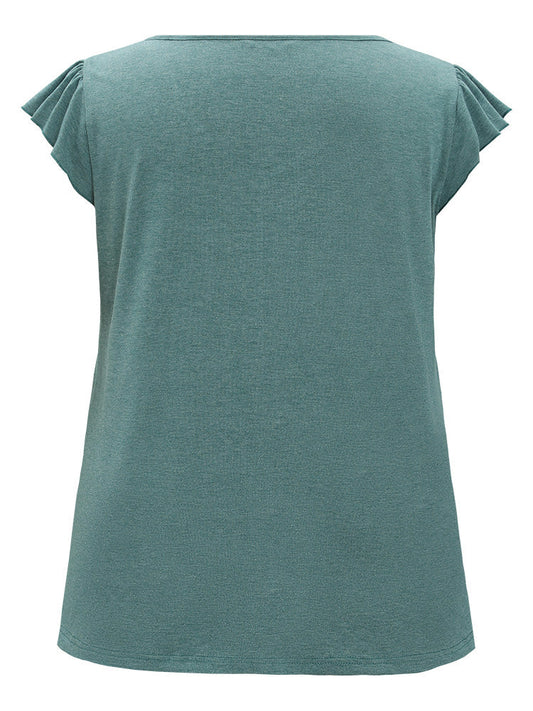 Solid Cap Sleeve Button Front Ruffle Trim Tank Top