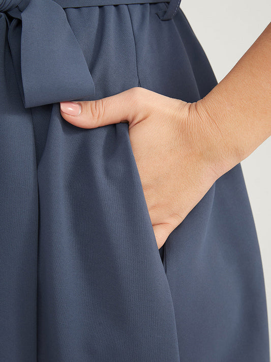 Striped Patchwork Contrast Pocket Button Through Belted Shirt Collar Dress