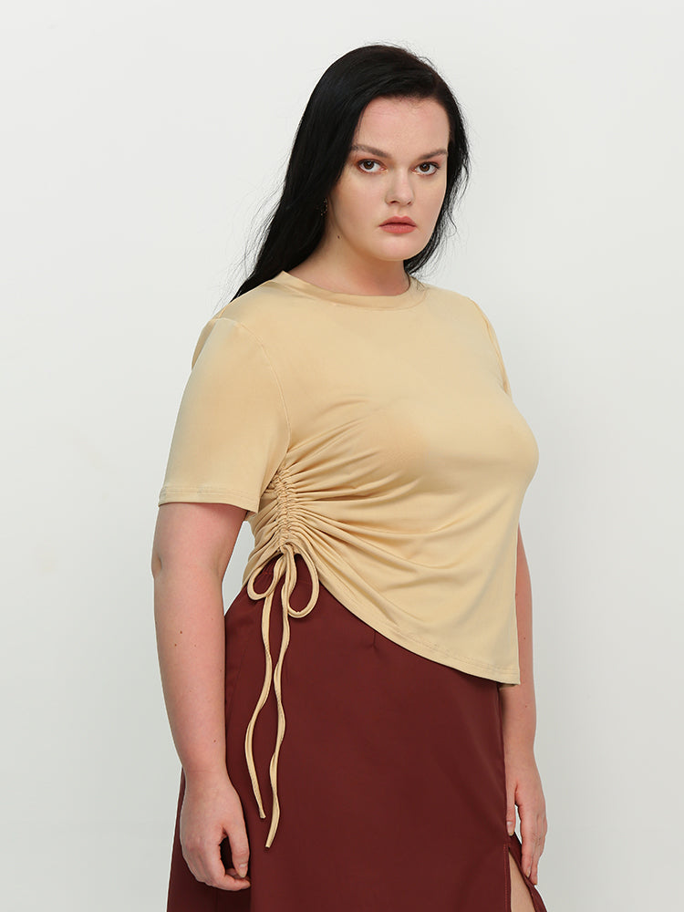 Ruched Knotted Split Hem T-Shirt