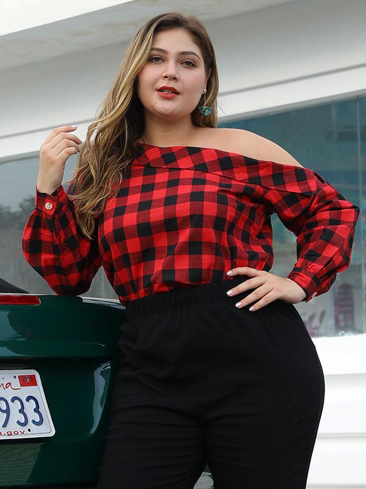 Plaid Off-shoulder Sexy Blouse