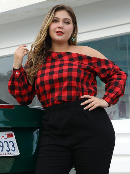 Plaid Off-shoulder Sexy Blouse