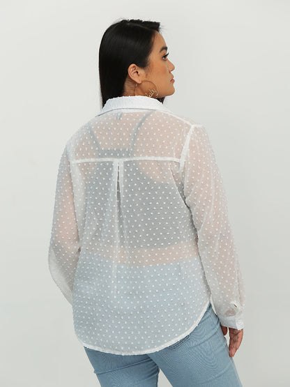 Button See Through Blouse
