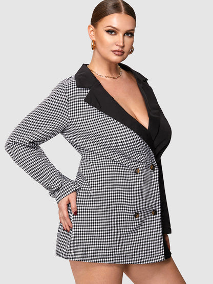 Gingham Color Block Blazer Dress