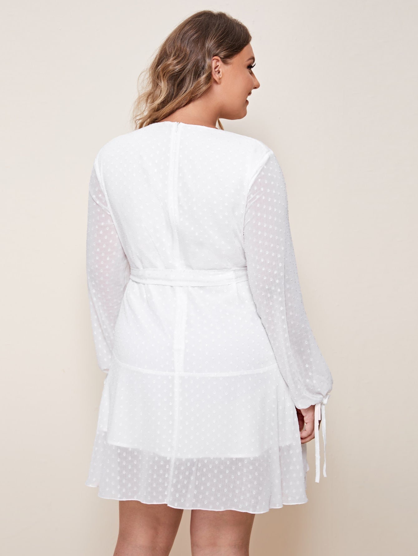 Swiss Dot Knot Cuff Belted Wrap Dress