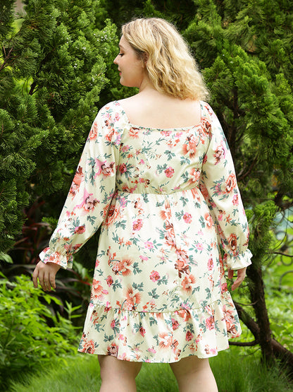 Square Neck Floral Dress