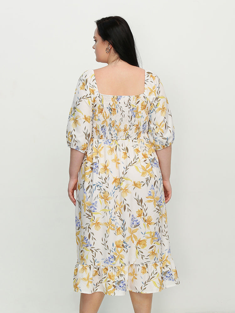 Leaf Split Ruffle Hem Dress