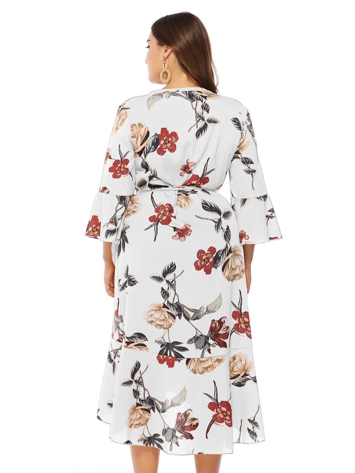Floral Wrap Ruffle Sleeve Dress