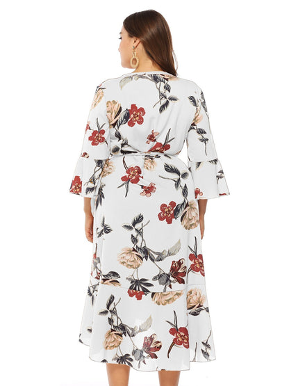 Floral Wrap Ruffle Sleeve Dress