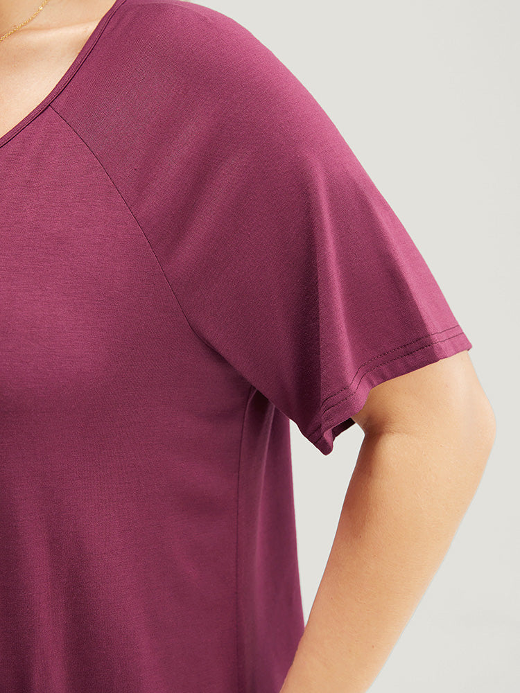 Solid Button Detail Raglan Sleeve Swing T-shirt