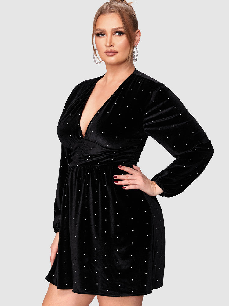 Polka Dot Deep V Neck Dress