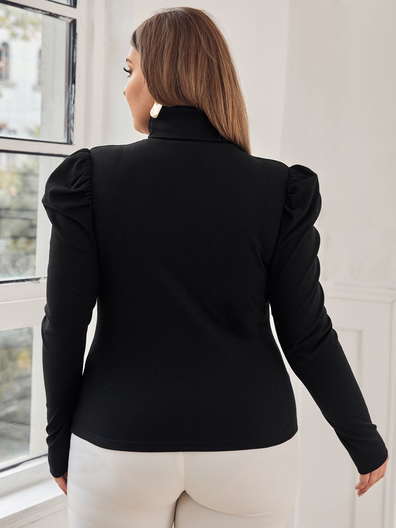 Button Detail Gigot Sleeve Tee