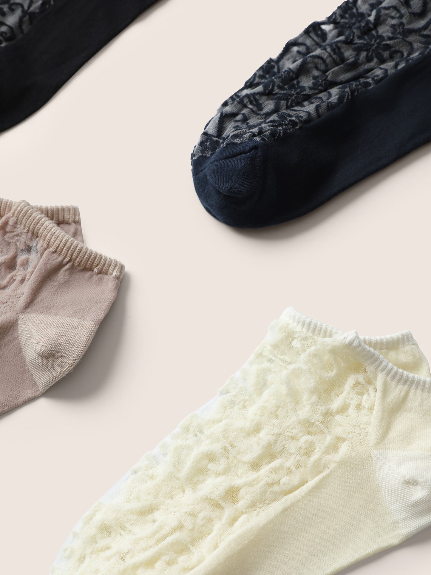 3 Pairs Lace Patchwork Plain Socks