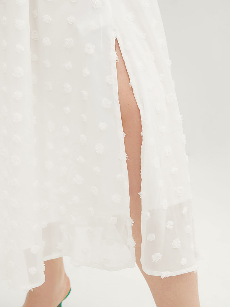 Polka Dot Off Shoulder Mesh Pocket Split Hem Dress