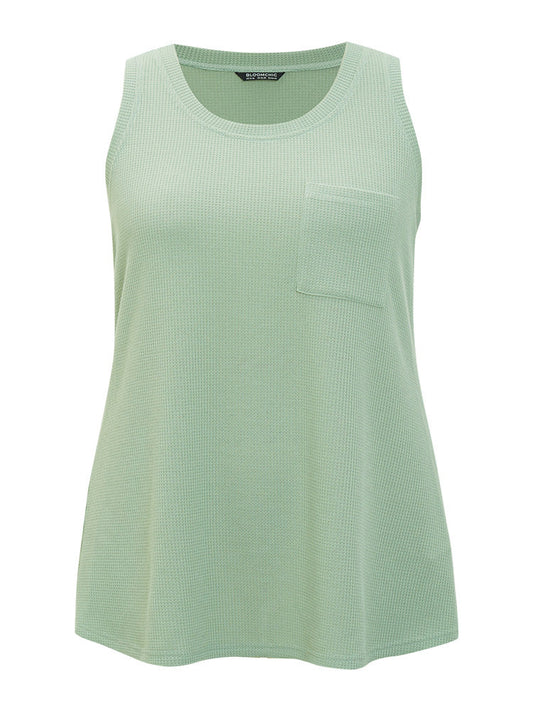 Solid Patched Pocket Waffle Knit Tank Top