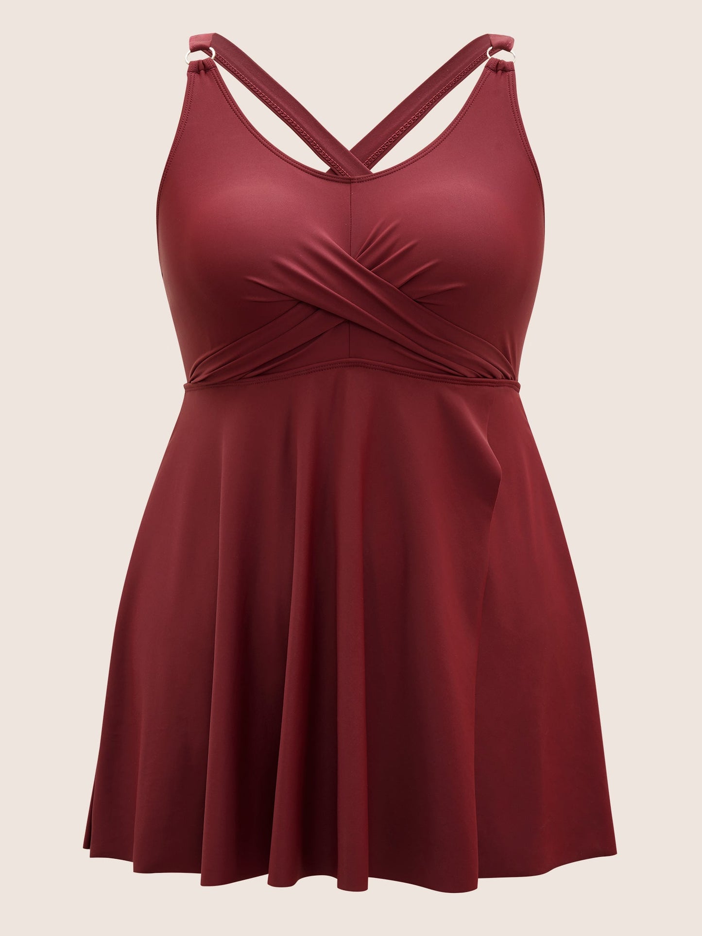 Solid Crossover Adjustable Straps Split Hem Swim Dress