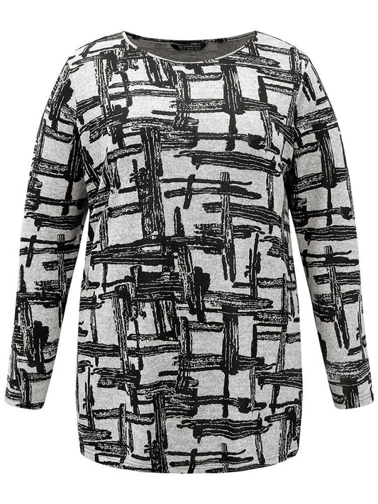 Plaid Graffiti Round Neck T-shirt