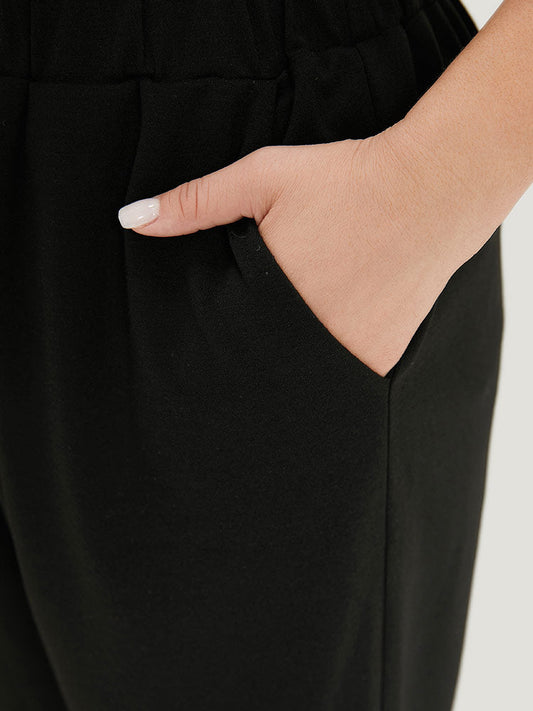 Plain Slant Pocket Elastic Waist Pants