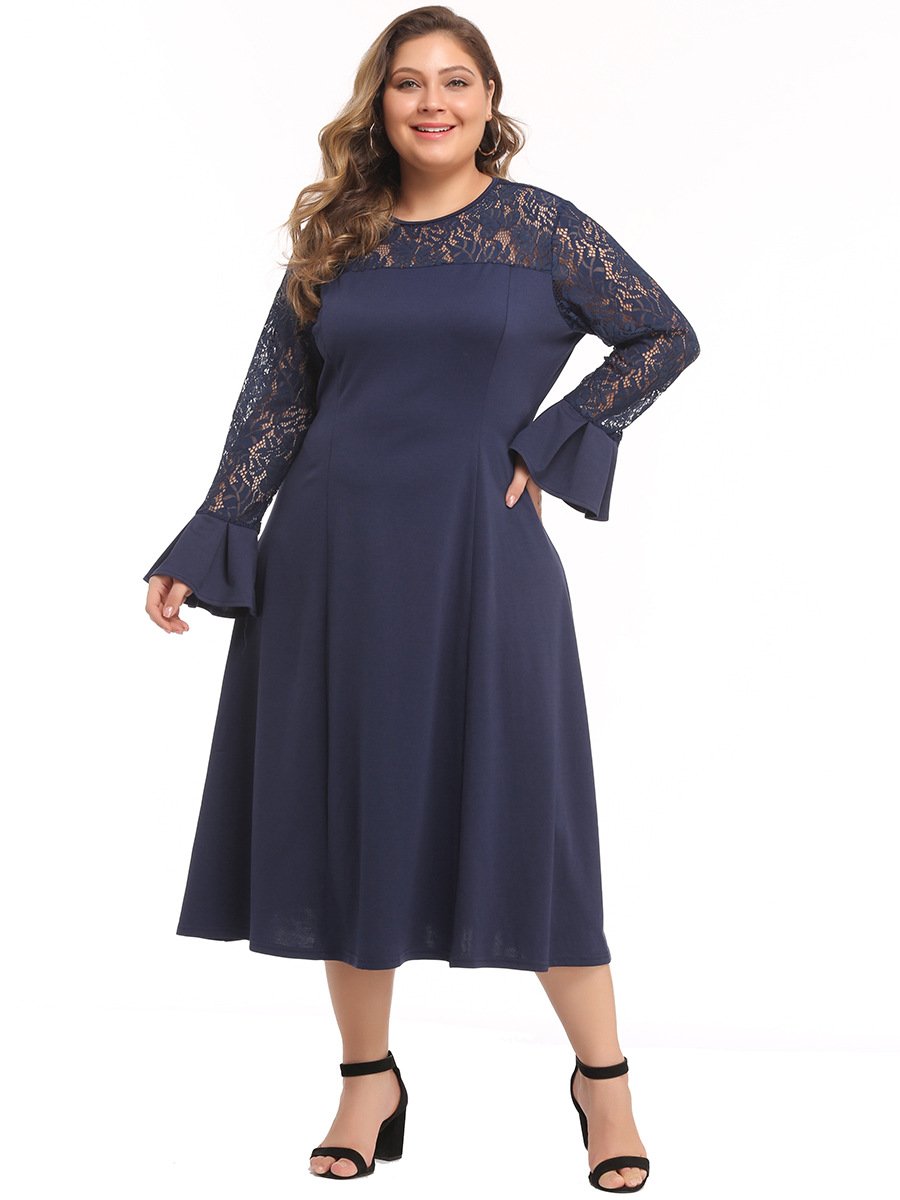 Lace Patchwork Ruffle Sleeve Maxi Dress