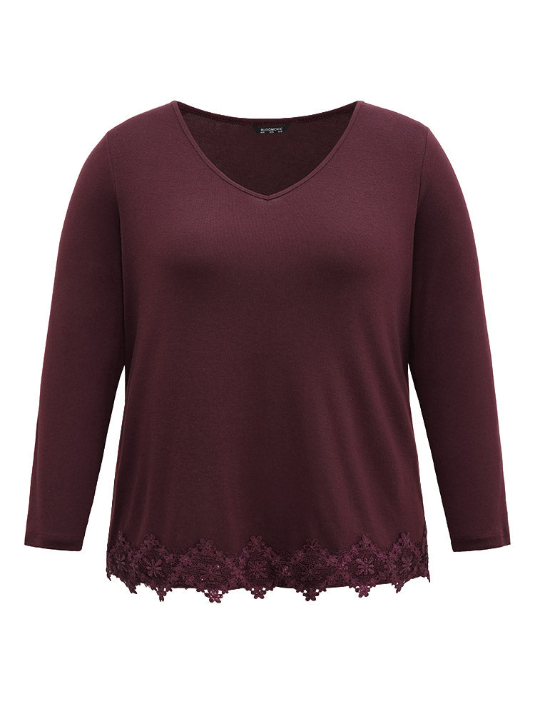 Lace Panel Hem Long Sleeve T-shirt