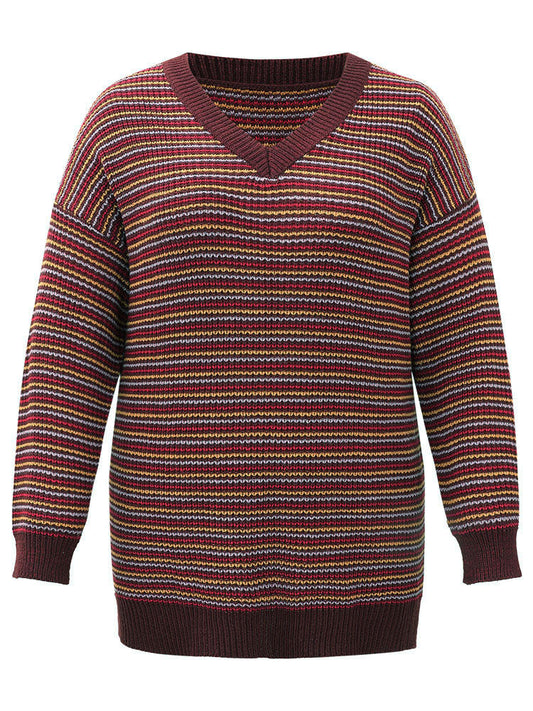 Textured Striped Drop Shoulder Pullover