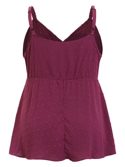Polka Dot Wrap Tie Side Ruffle Trim Babydoll Cami Top
