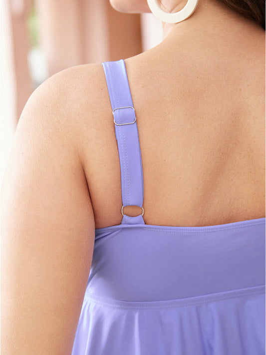 Ruffle Trim Crisscross V Neck Tankini Top