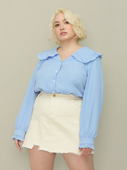 Peter Pan Collar Ruffled Blouse