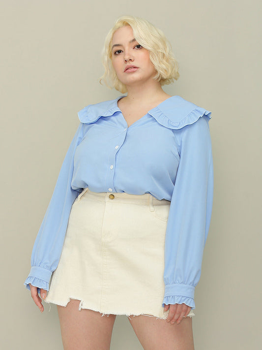 Peter Pan Collar Ruffled Blouse