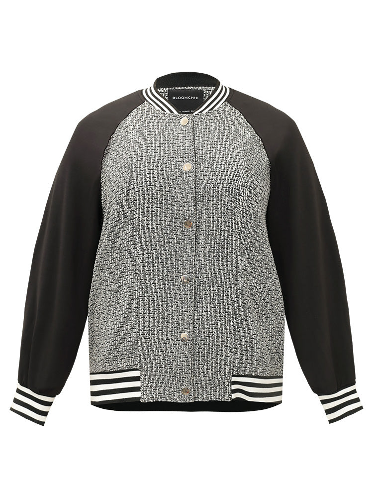 Texture Patchwork Contrast Striped Button Up Jacket