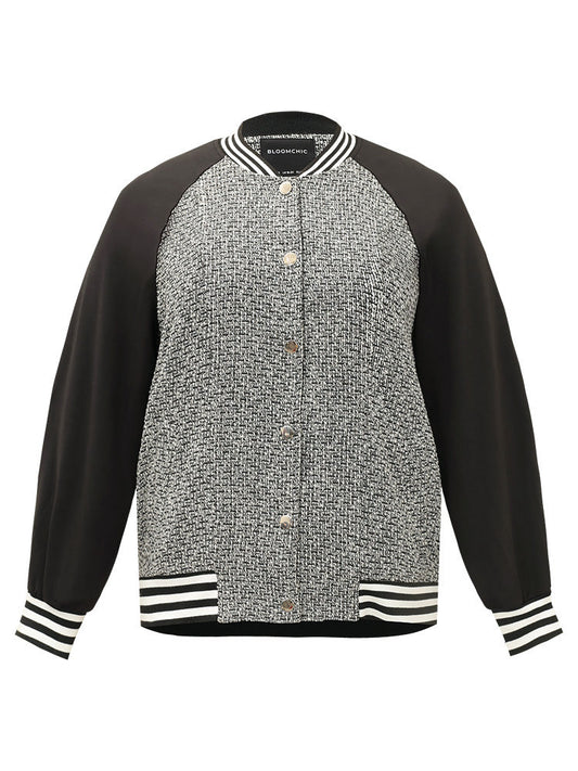 Texture Patchwork Contrast Striped Button Up Jacket