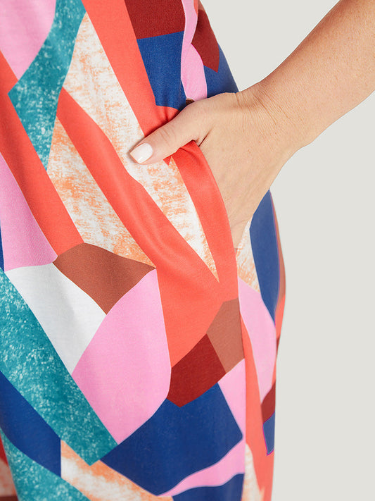 Geometric Print Contrast Pocket Cami Jumpsuit