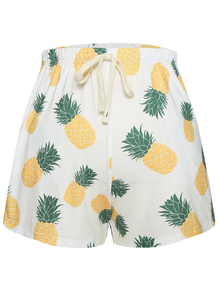Pineapple Print Bowknot Sleep Shorts