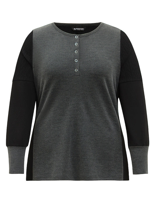 Plisse Patchwork Two Tone Button Up T-shirt