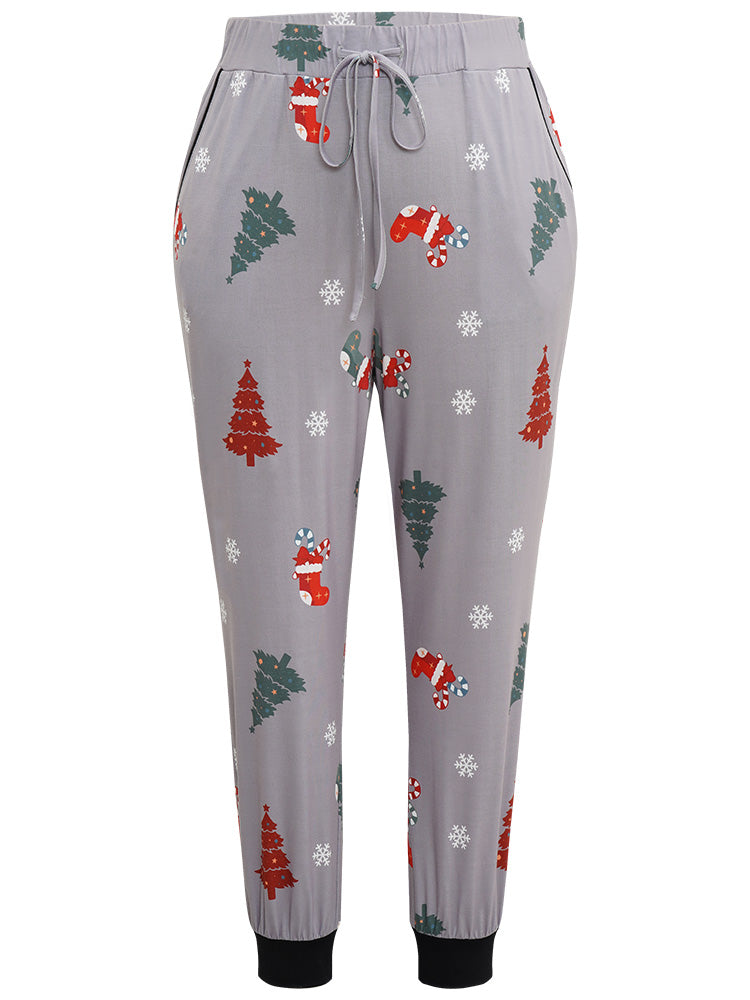 Christmas Trees Print Drawstring Sleep Bottoms