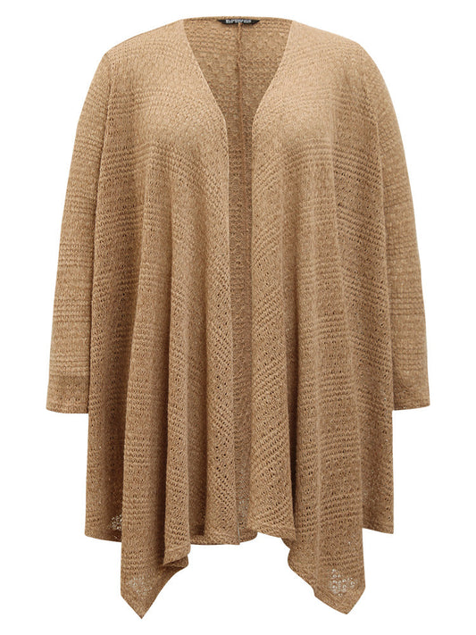 Plain Texture Asymmetrical Hem Drape Kimono