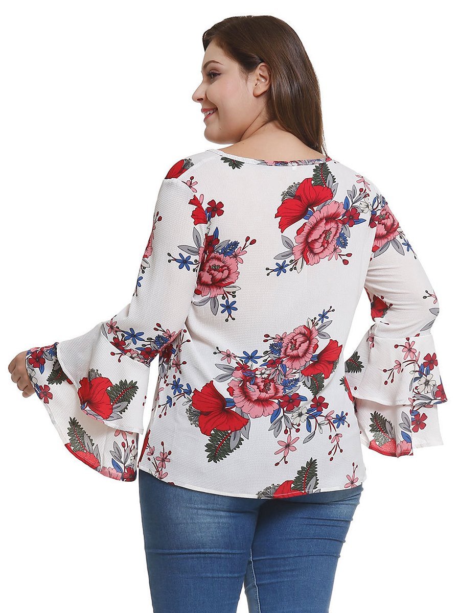Floral Printed Flared Sleeve Blouse