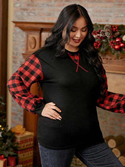 Plaid Sleeve Casual T-shirt