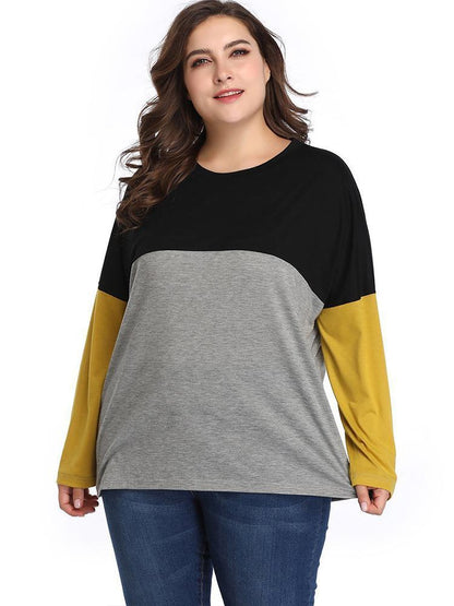 Patchwork Round Neck Casual T-shirt